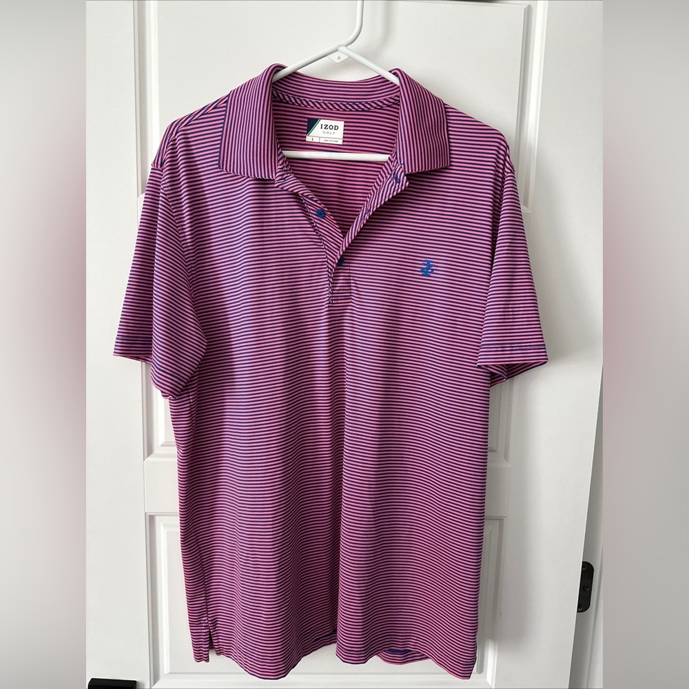 IZOD MEN'S PERFORMANCE GOLF SHORT SLEEVE STRETCH POLO SHIRT STRIPE SZ L